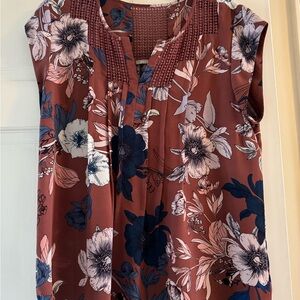 Daniel Rainn Floral Blouse in Burgundy and Navy